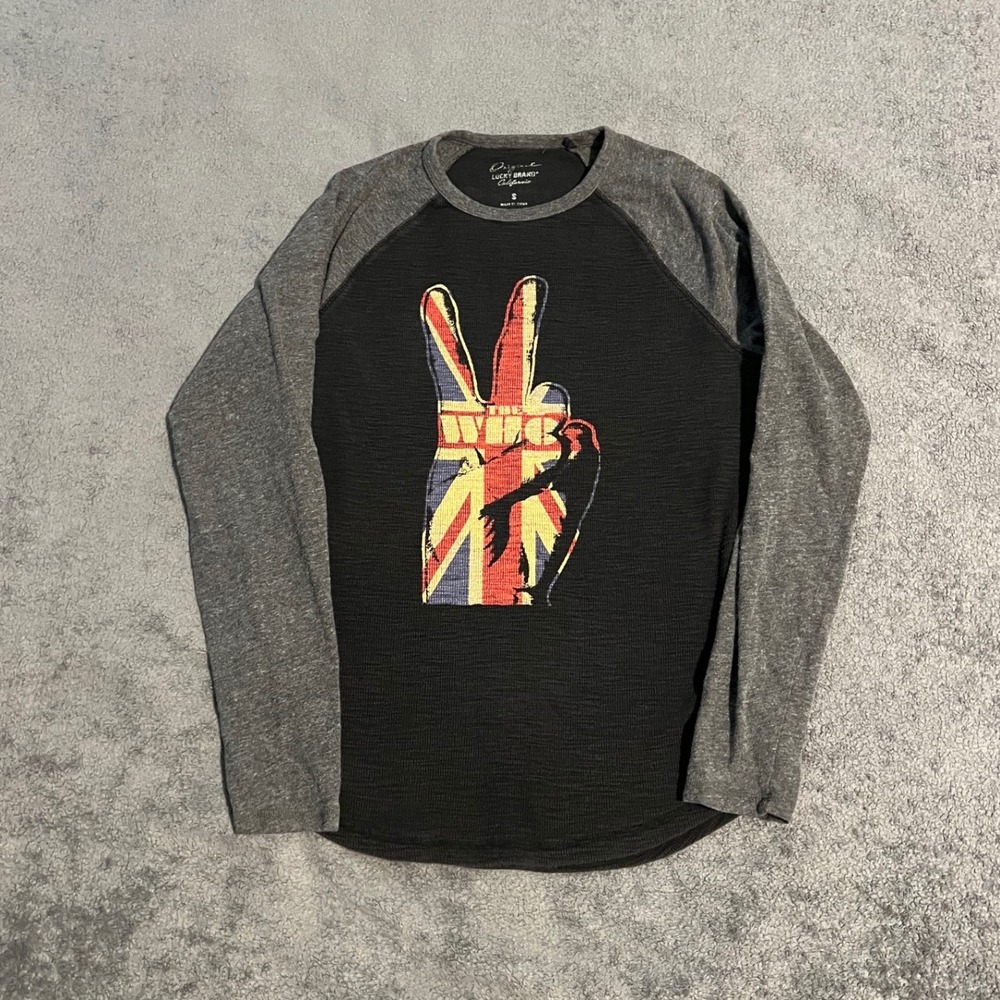 Vintage Y2K Lucky Brand The Who Thermal Raglan Shirt Mens Small Black Waffle